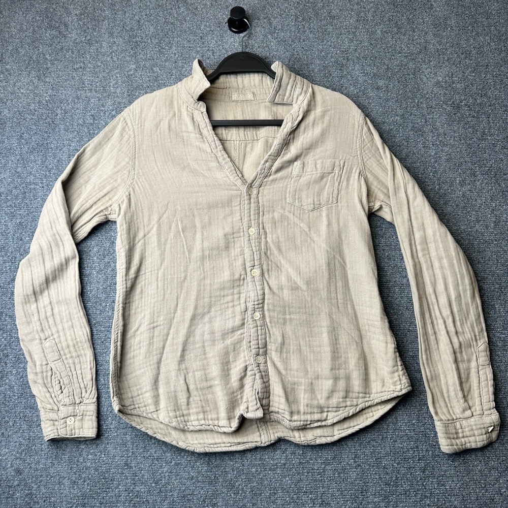 CP Shades Button Up Shirt Womens S Tan Linen Gauze Long Sleeve Casual‎